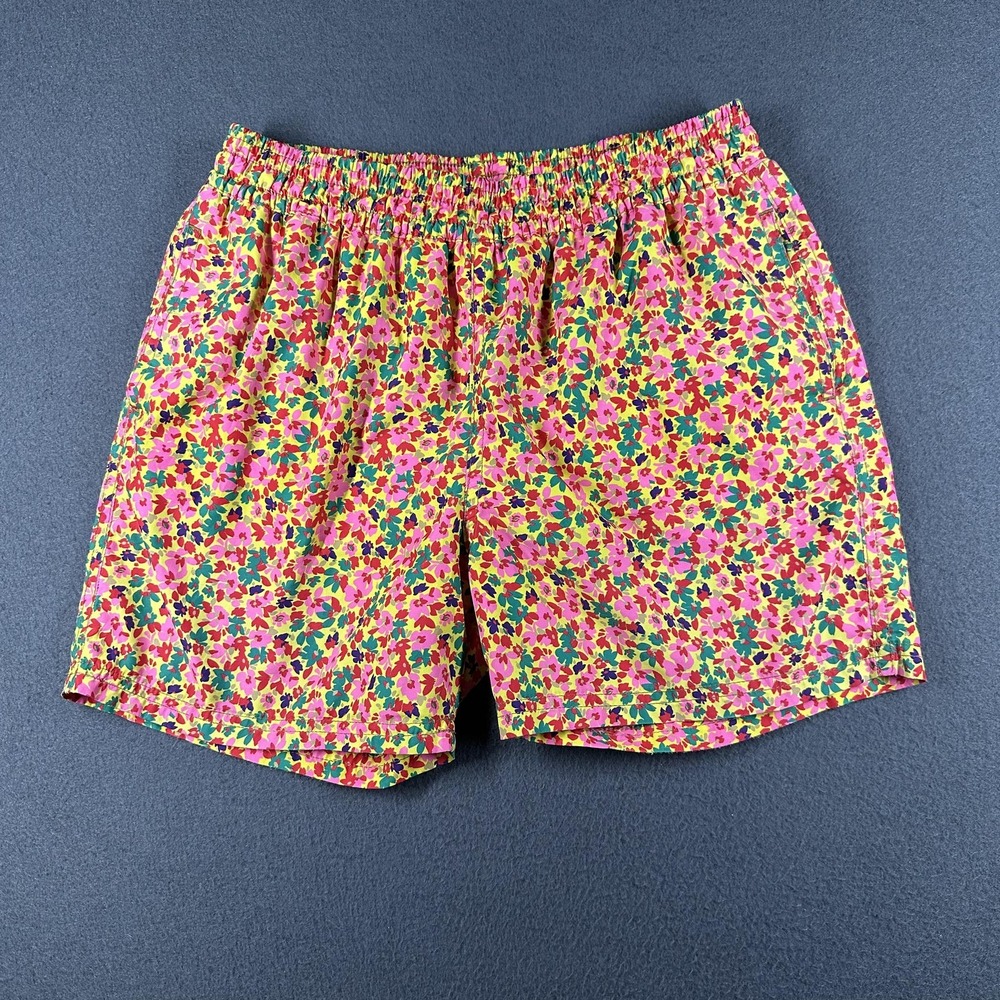 Maaji Swim Trunks Shorts Mens Small Pink‎ Yellow Floral Mesh Lined Elastic Waist